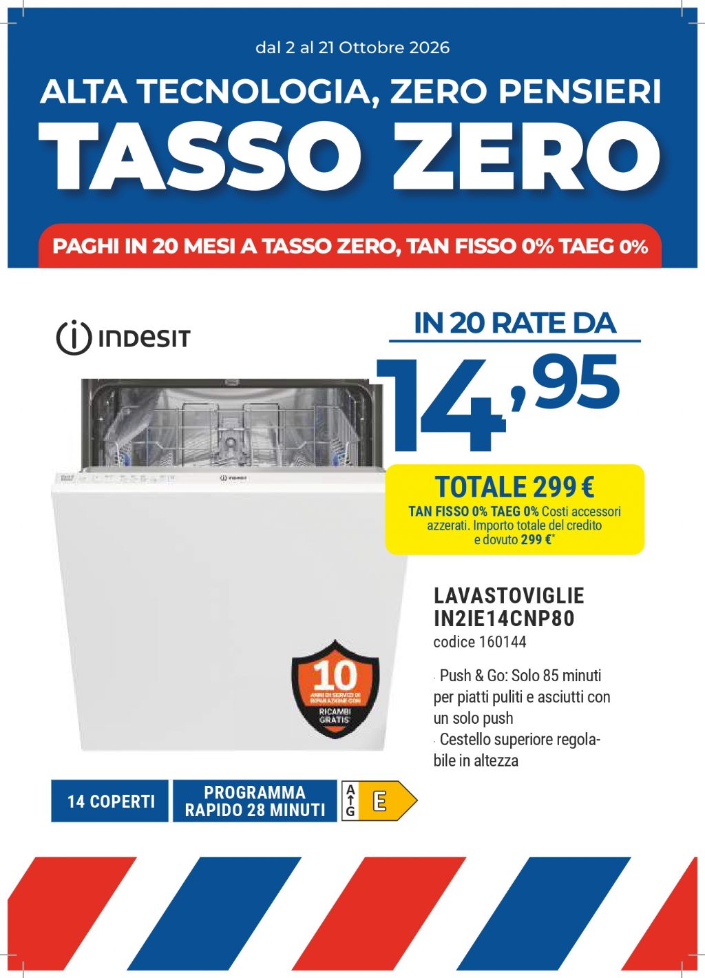 LAVASTOVIGLIE INCASSO INDESIT IN2IE14CNP80